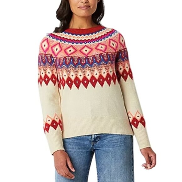 St. John's Bay Women's Beige Red Fair Isle Knit Pullover Sweater Size Medium - Picture 11 of 11